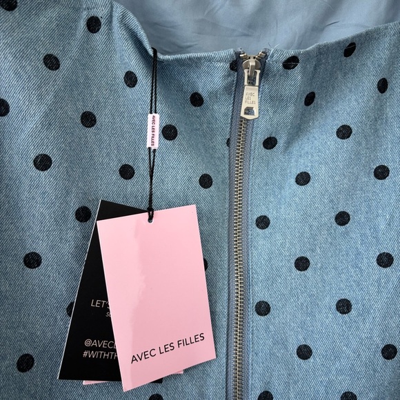 NWT Avec Les Filles Flirty Sky Blue Cotton Dotted Mini Shift Fit n Flare Dress - Picture 8 of 11